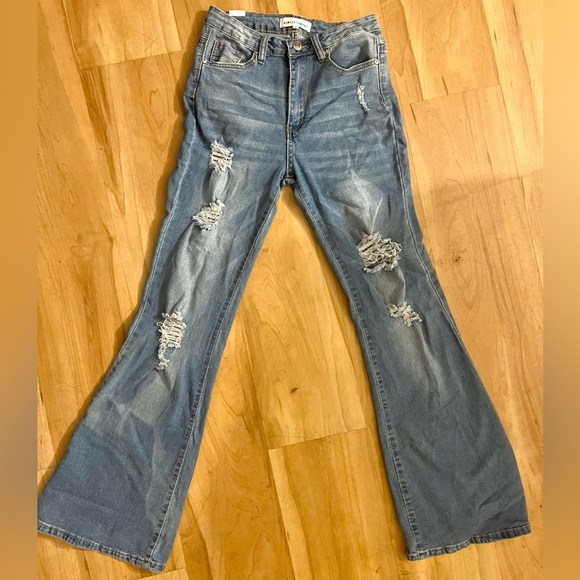 Y2K High Rise Flare Jeans distressed BOHO  Size 5 Boho Festival Denim - Picture 1 of 5